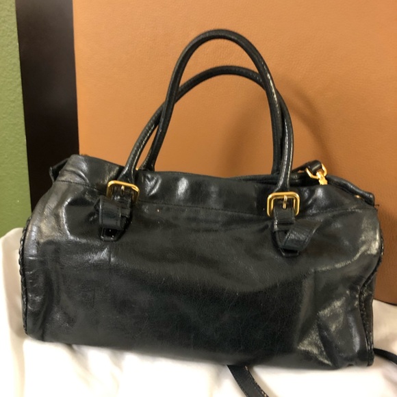 Authentic Prada calfskin leather handbag black and gold - Picture 7 of 14